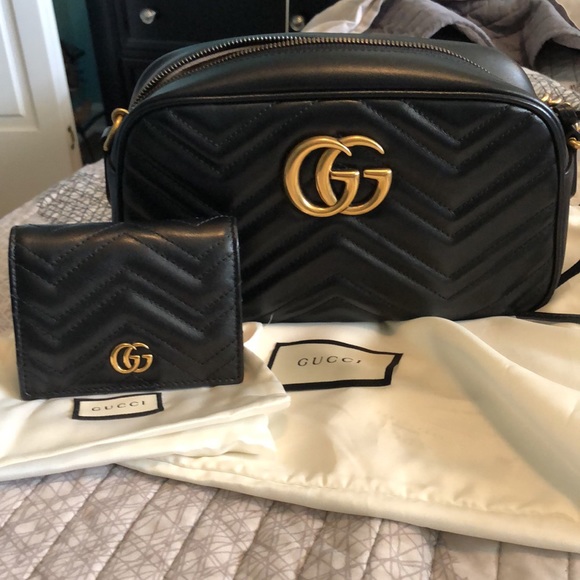 Gucci GG Marmont Small Matelassé Shoulder Bag and GG Marmont Card Case Wallet - Picture 1 of 16